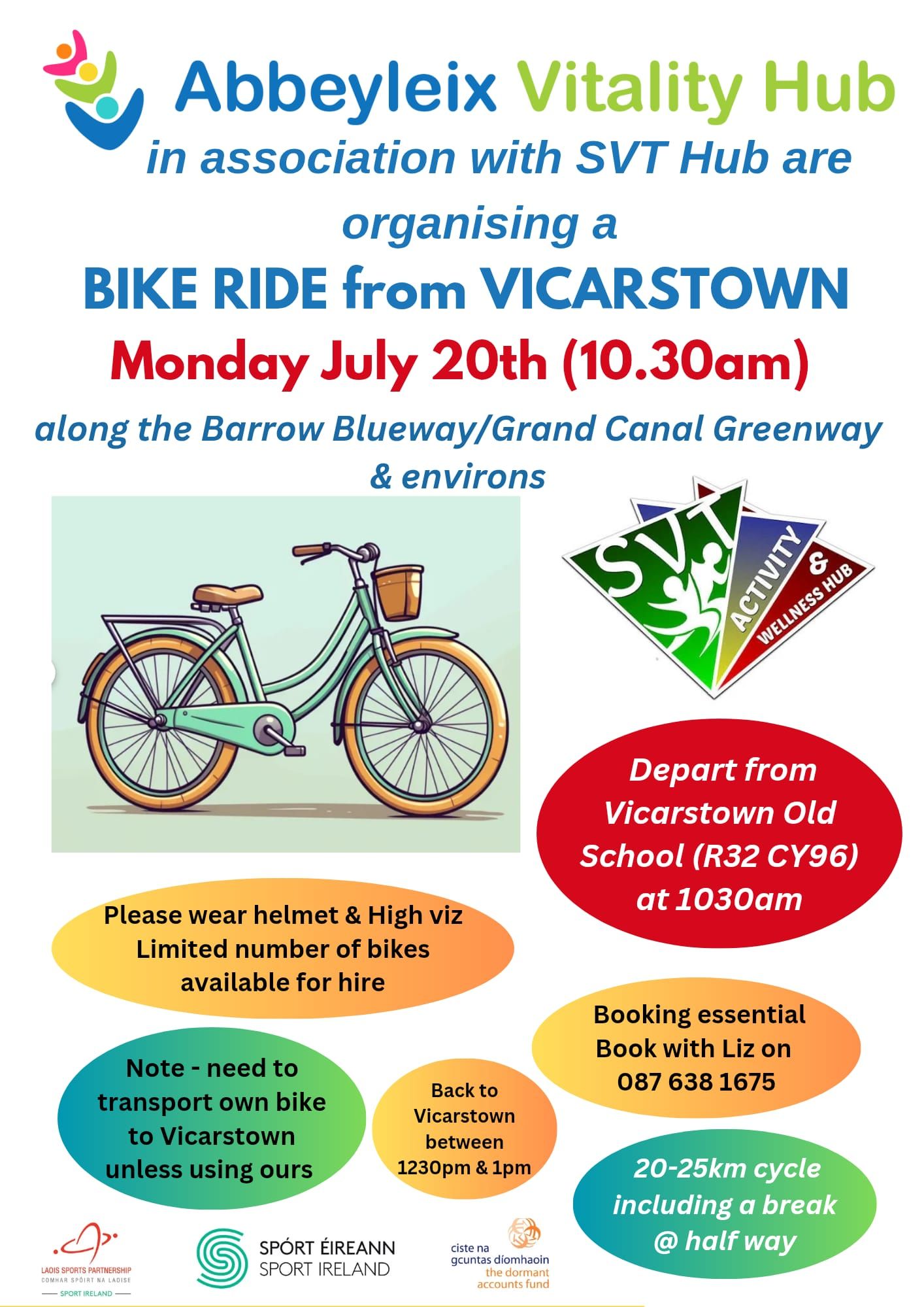 Bike Ride to Vicarstown*  - Monday July 20th (10:30am)